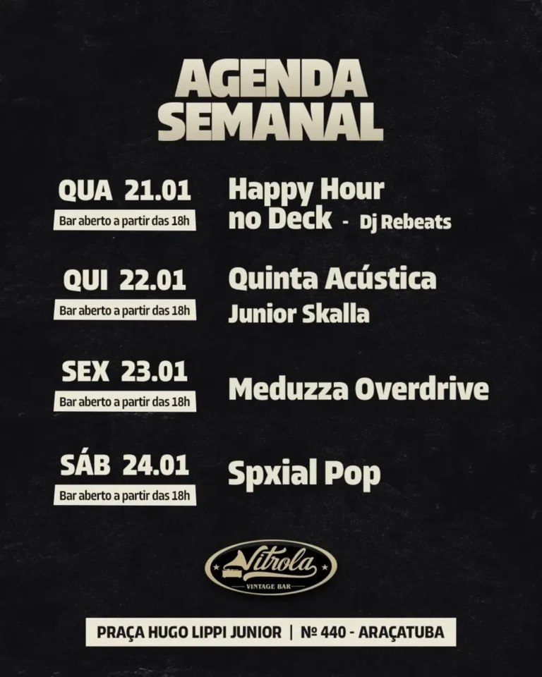 Agenda Imperdível do Vitrola Vintage Bar: Música e Diversão em Araçatuba! Agenda Imperdível do Vitrola Vintage Bar: Música e Diversão em Araçatuba!