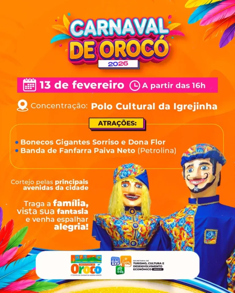 Carnaval de Orocó 2026: Celebração com Bonecos Gigantes e Banda Paiva Neto